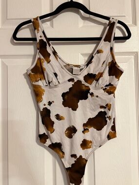 Wild Honey One-Piece Bodysuit in White and Brown Splash Print